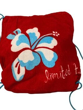 Vintage limited too beach towel backpack floral hibiscus red and blue 30x60”